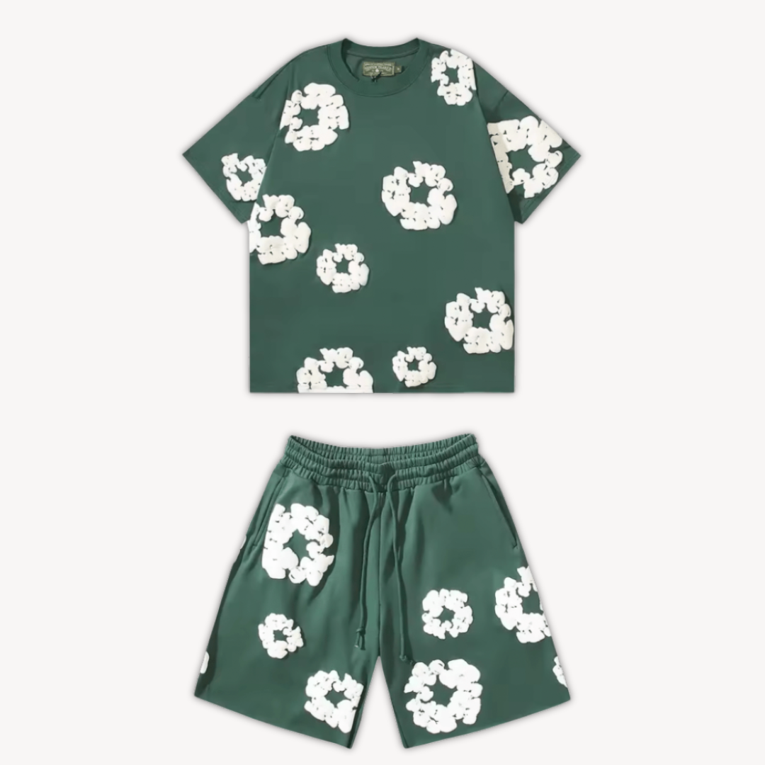 Unisex T-Shirt und Shorts Set mit Blumenmuster - Freizeitkleidung