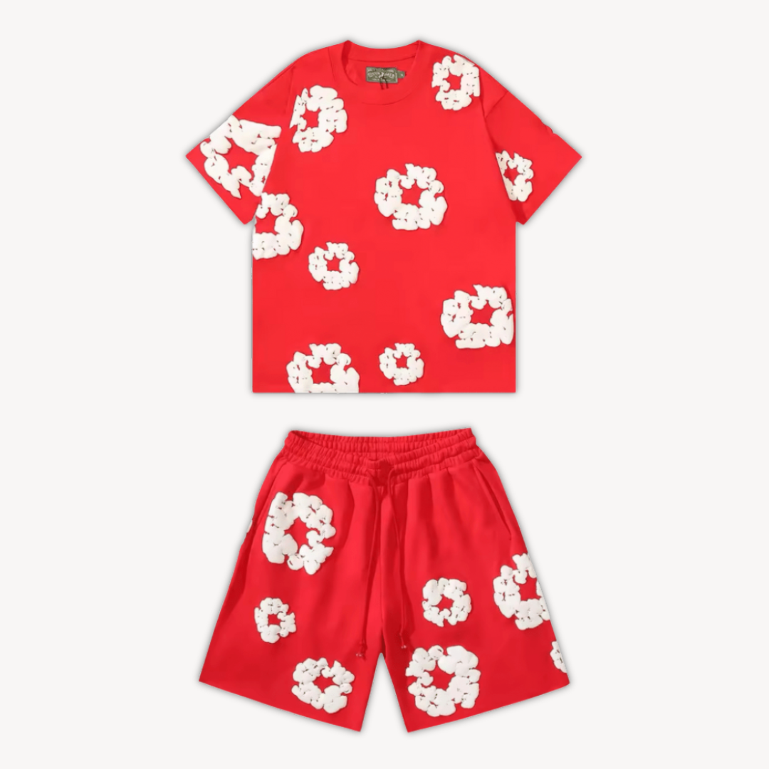 Unisex T-Shirt und Shorts Set mit Blumenmuster - Freizeitkleidung