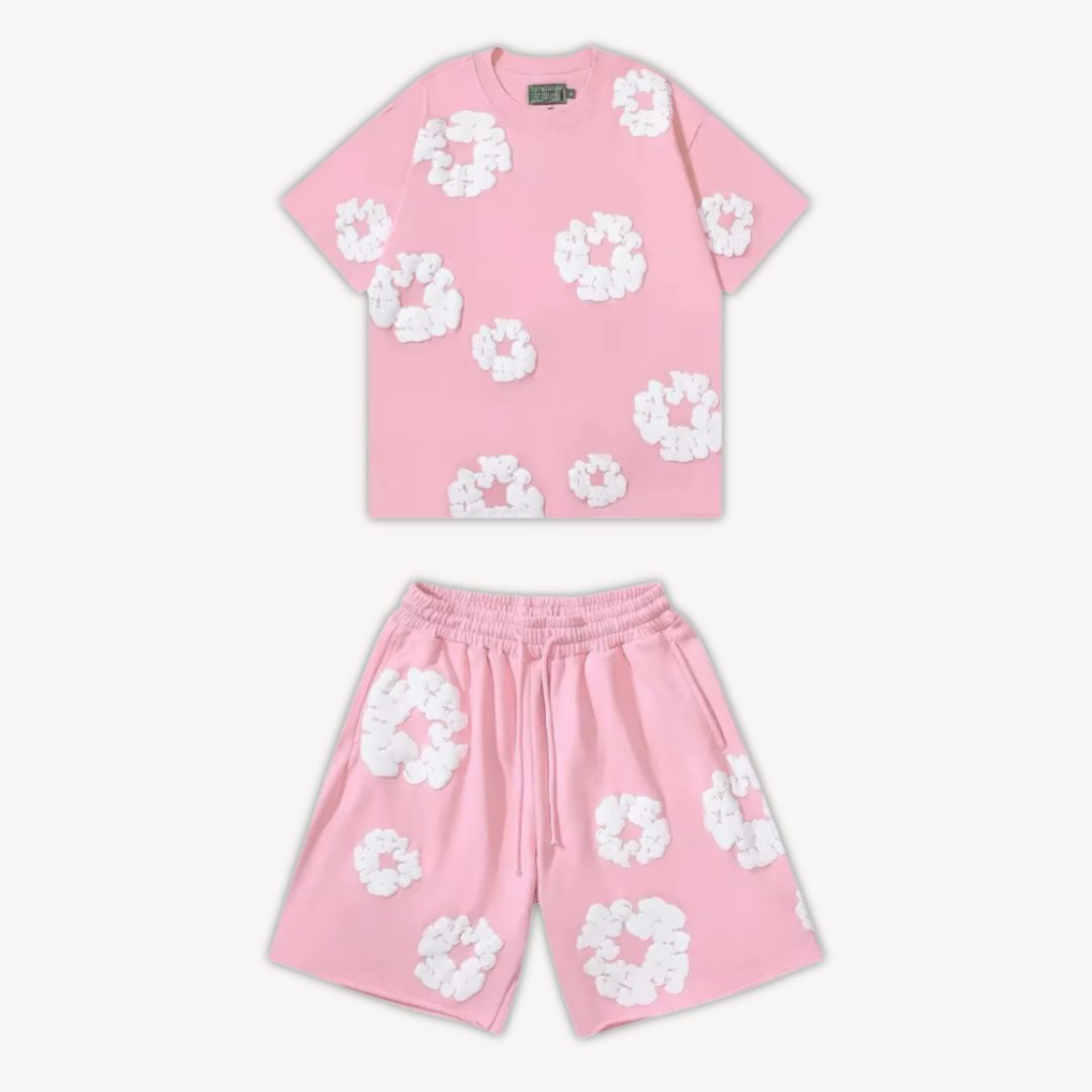 Unisex T-Shirt und Shorts Set mit Blumenmuster - Freizeitkleidung