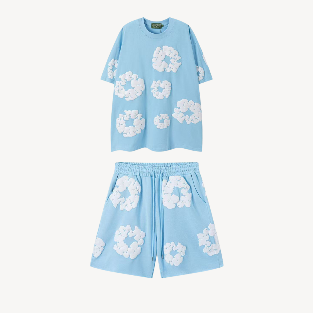 Unisex T-Shirt und Shorts Set mit Blumenmuster - Freizeitkleidung