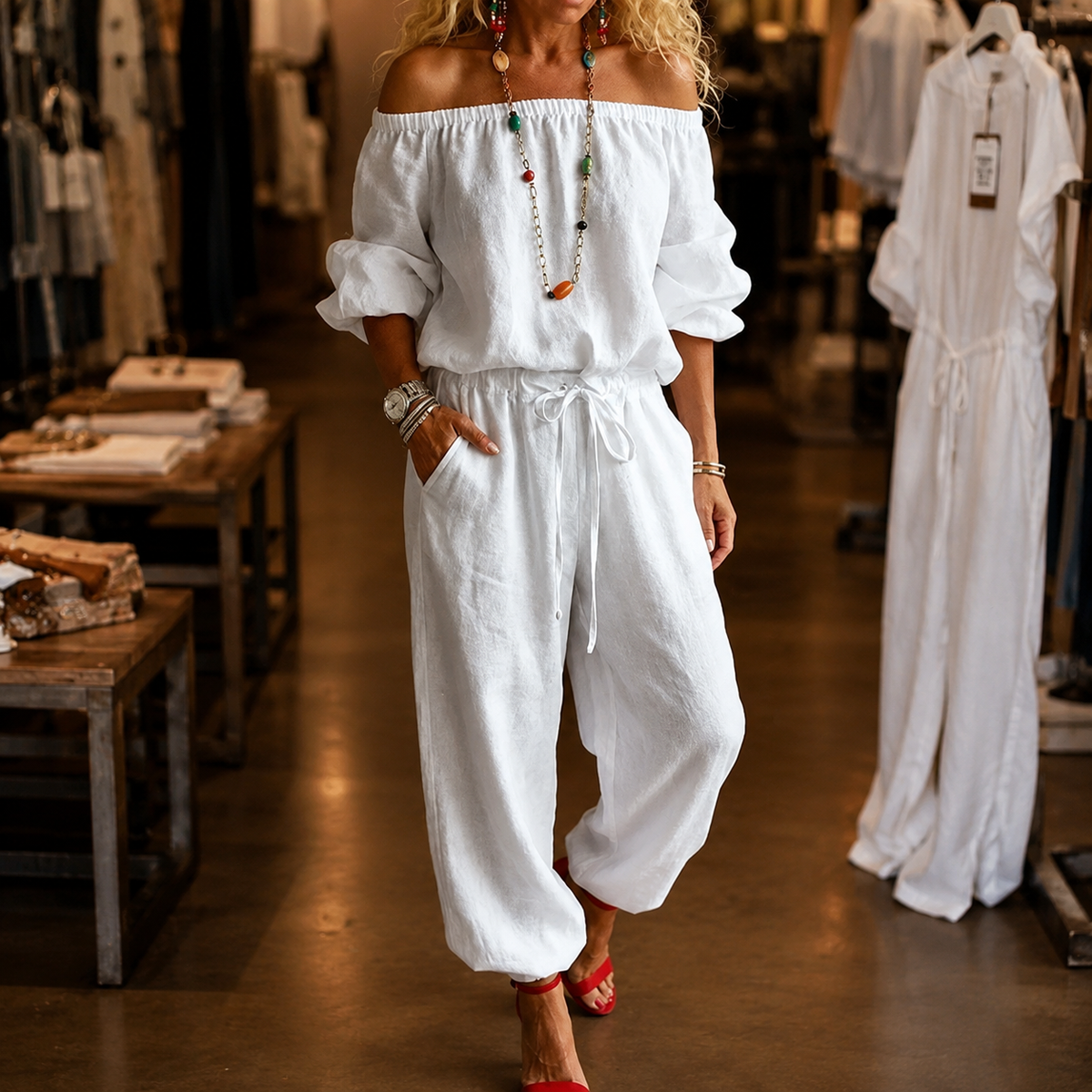 Schulterfreier Jumpsuit