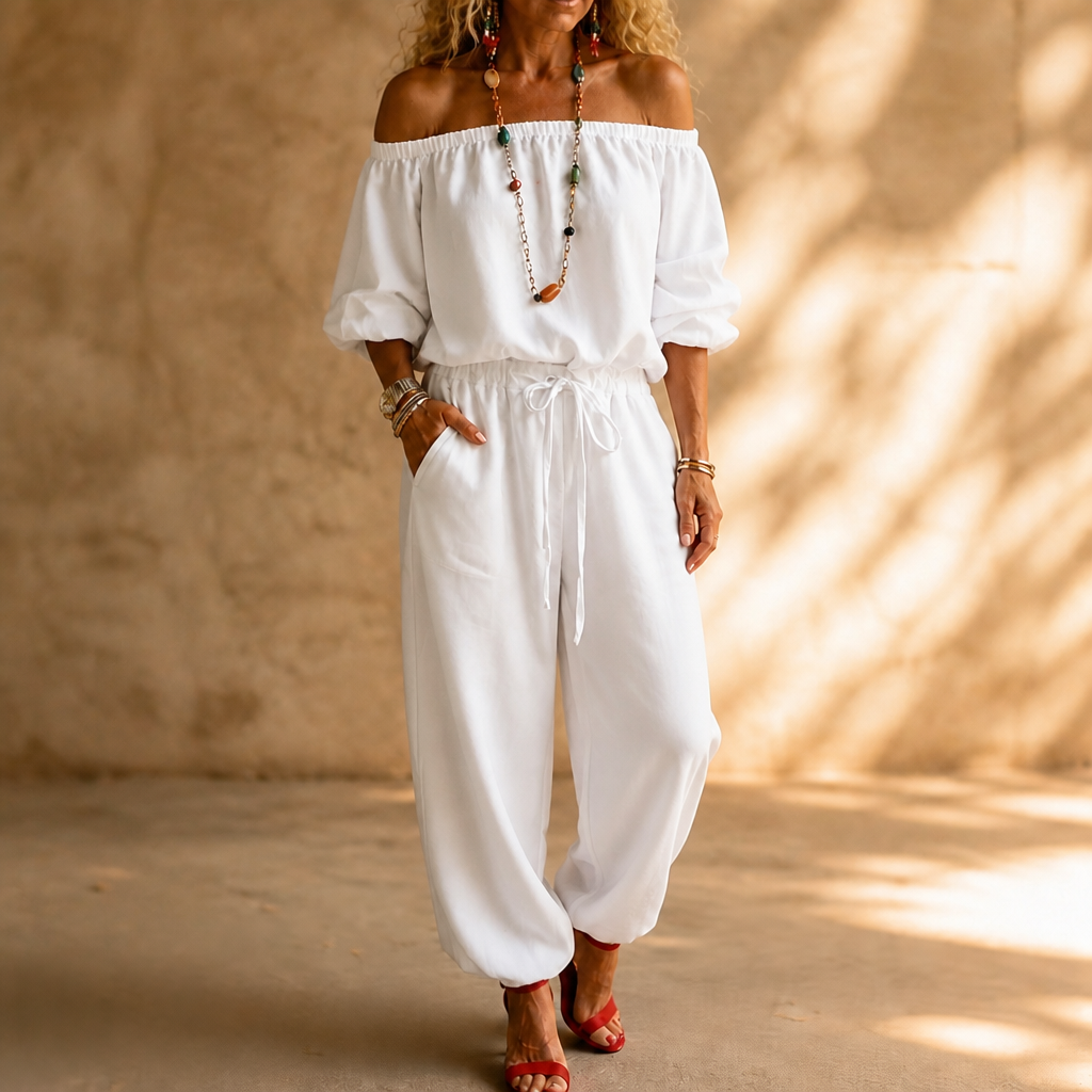 Schulterfreier Jumpsuit