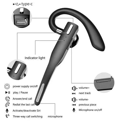 Kabelloses Bluetooth 5.1 Headset mit Doppelmikrofon und Geräuschunterdrückung für LKW-Fahrer