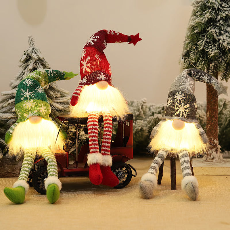 Leuchtendes Weihnachts-Plüschwichtel-Set – Nordische Tomte Weihnachtsdekoration mit langen Beinen