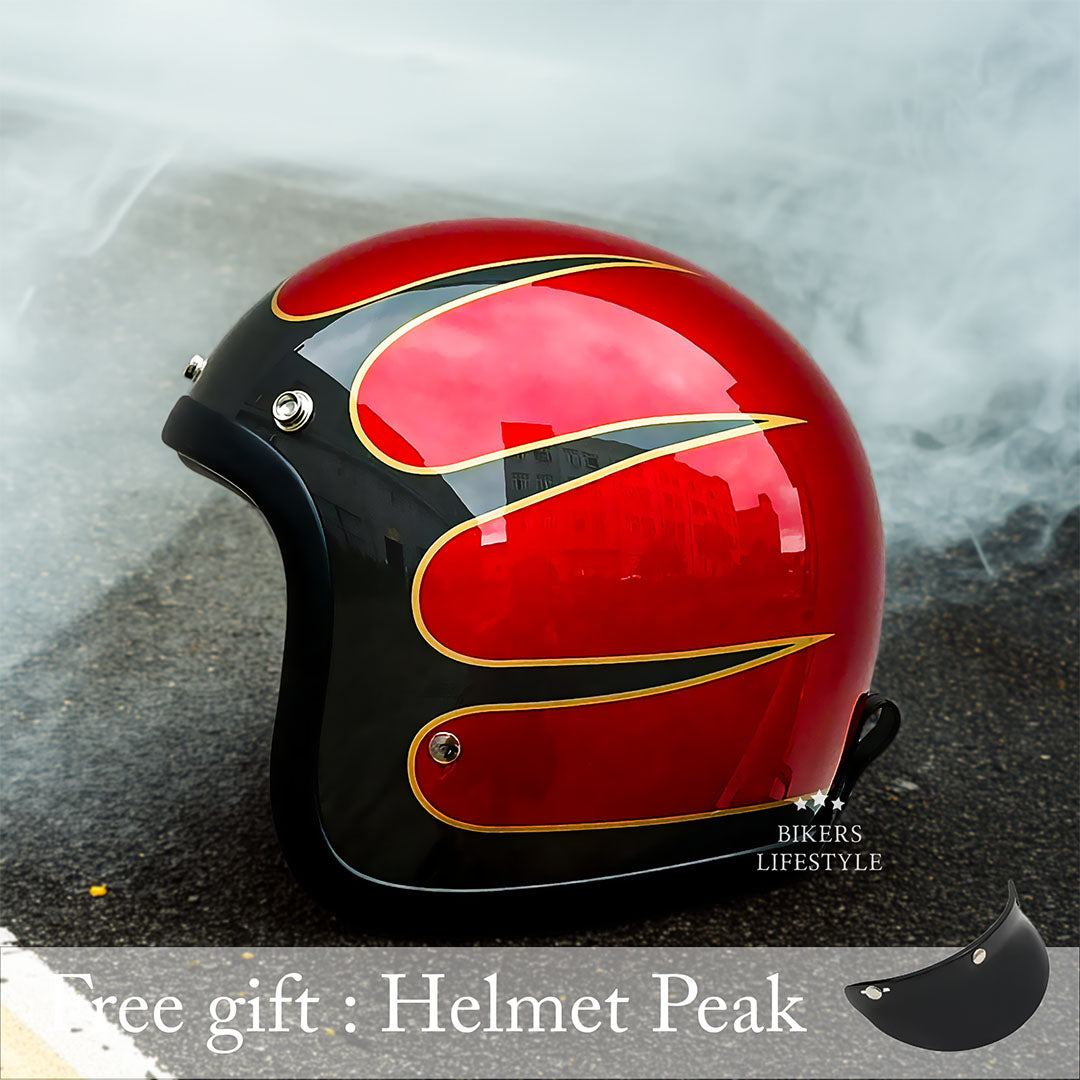 Vintage-Motorradhelm mit flachem Profil, DOT- und ECE-zertifiziert