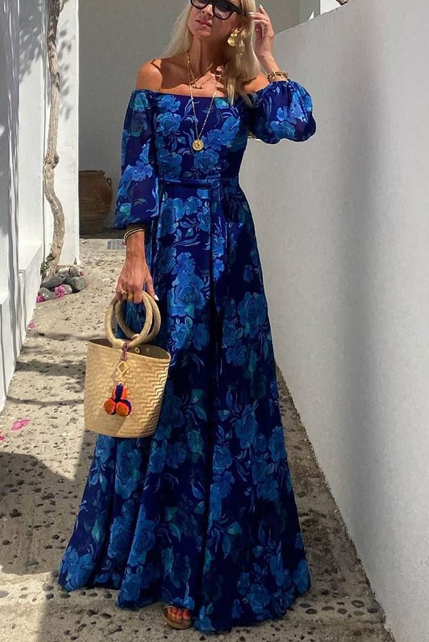 Schulterfreies Damen-Maxikleid mit Blumenmuster für Brautmütter