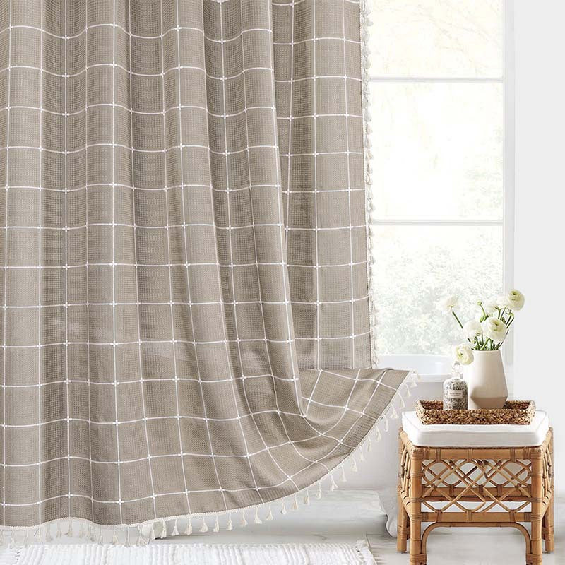 Wasserdichter Leinen-Duschvorhang im Boho-Farmhouse-Stil