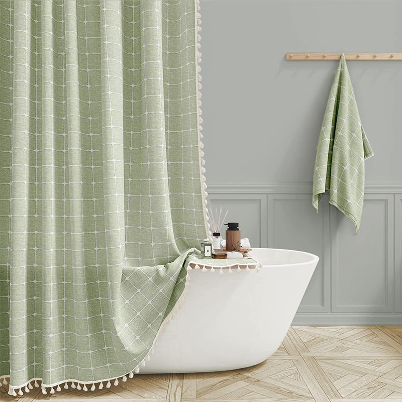 Wasserdichter Leinen-Duschvorhang im Boho-Farmhouse-Stil