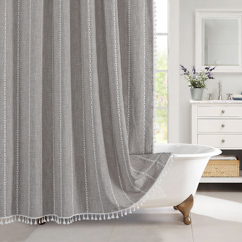 Wasserdichter Leinen-Duschvorhang im Boho-Farmhouse-Stil