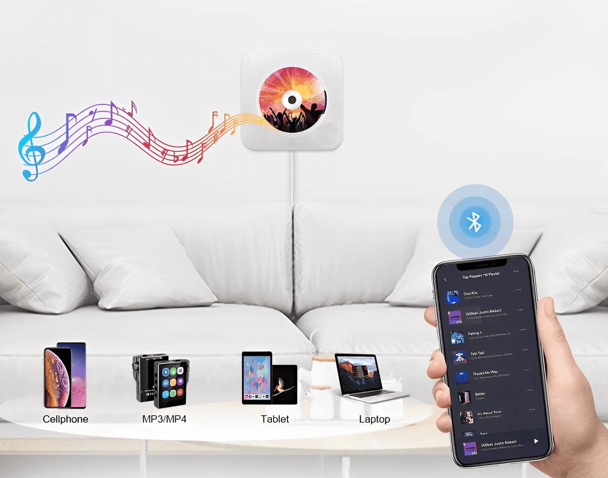 Wandmontierter CD-Player & Bluetooth-Lautsprechersystem